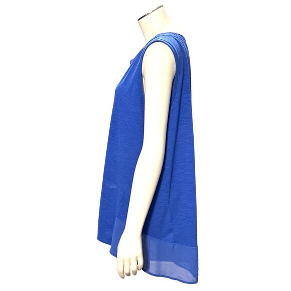Adrienne Vittadini Royal Blue Tunic Top Sheer Chiffon Back Hem Size Large Chic - Picture 4 of 13